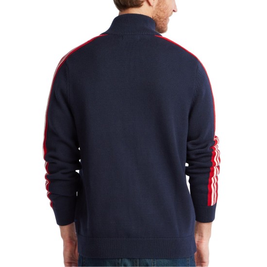  Men’s Blue Sail Full-Zip Racing Stripe Sweater, Navy, XL