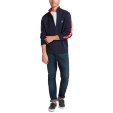 Nautica Men’s Blue Sail Full-Zip Racing Stripe Sweater, Navy, XL