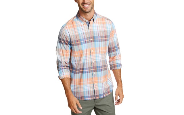  Men's Casual Warm Plaid Shirt, Guava Punch, Large