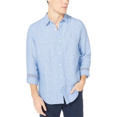 Nautica Men’s Classic-Fit Solid Linen Shirt, Blue, 2XL