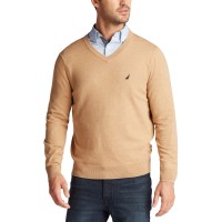 Nautica Men’s Lightweight Jersey V-Neck Sweater, Coastal Camel, S
