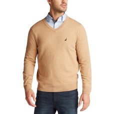 Nautica Men’s Lightweight Jersey V-Neck Sweater, Coastal Camel, S