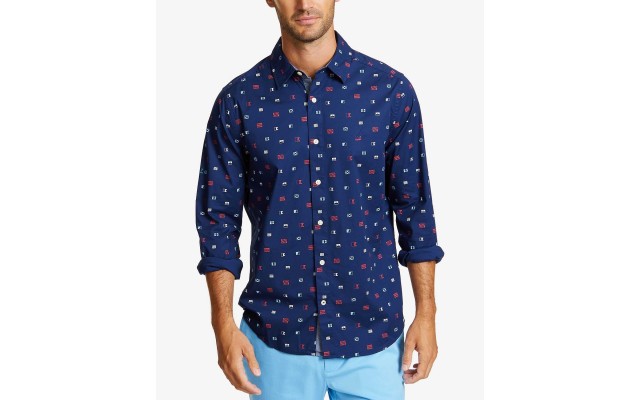  Men’s Mini Flag-Print Shirt (Navy, XXL)