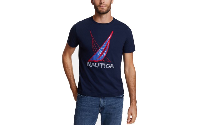  Men’s Sail Racer Embroidered Logo Graphic T-Shirt (Navy,XS)