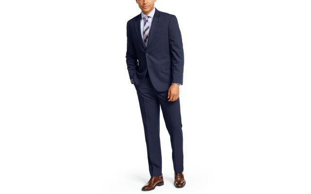  Men's Solid Color Modern-Fit Suits, Navy, 50 T/L39.5