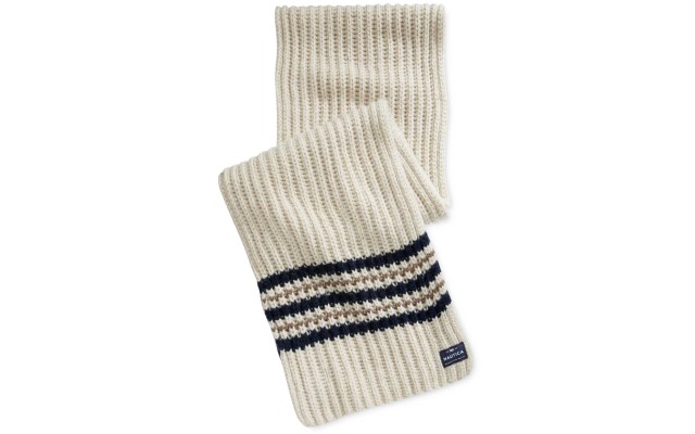  Men’s Striped Knit Scarf, Sandy Heather Multi