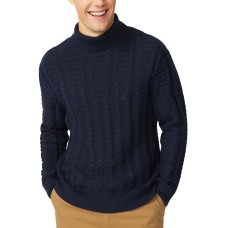 Nautica Men's Textured Cable Turtleneck Sweater (Navy, L)