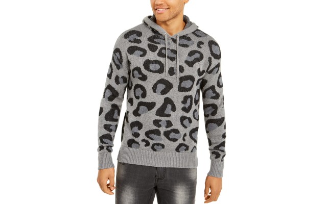 NC International Concepts Men’s Leopard Sweater Hoodie Sweater, Gray, M