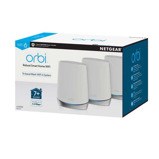 NETGEAR Orbi Whole Home Mesh WiFi 6 System with Advanced Cyber Security, 3-pack