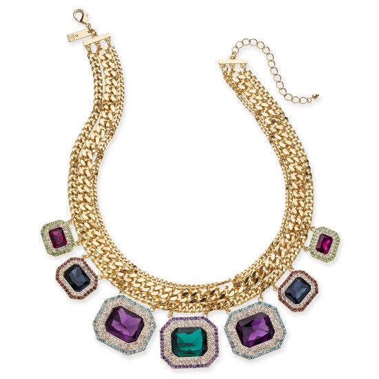 New Gold-Tone Pave & Stone Multi-Chain Statement Necklace