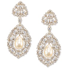 Nina Gold-Tone Cubic Zirconia & Imitation Pearl Drop Earrings