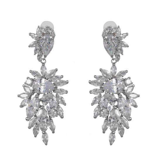  Pave Cluster Clip-On Drop Earrings