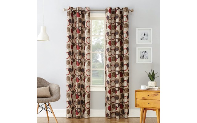  Celestial Geometric Print Grommet Curtain Panel (Red, 48″ x 84″)