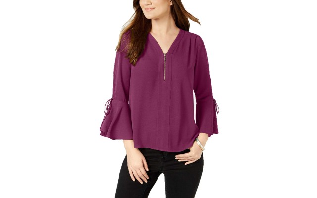  Petite Zipper-Neck Bell-Sleeve Top (Berry Hishine,  PM)