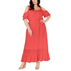 Ny Collection Plus Size Cold-Shoulder Maxi Dress 1X – Pink