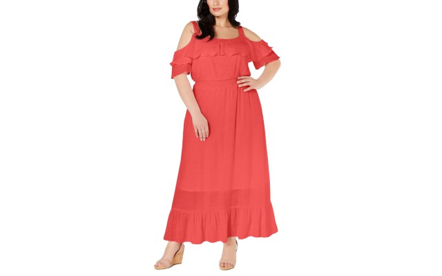  Plus Size Cold-Shoulder Maxi Dress 1X – Pink