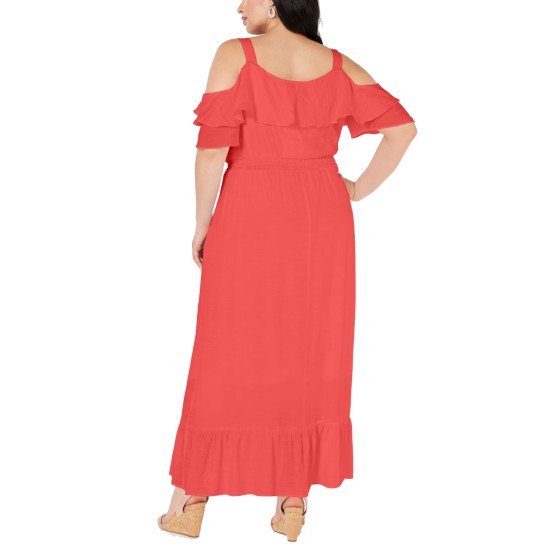  Plus Size Cold-Shoulder Maxi Dress 1X – Pink