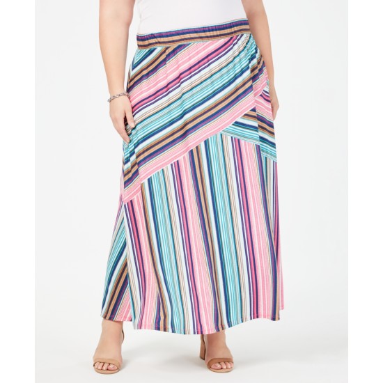  Plus Size Striped Pull-On Maxi Skirt