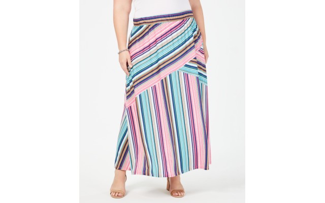  Plus Size Striped Pull-On Maxi Skirt
