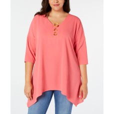 NY Collection Womens Plus Crepe Sharkbite Blouse