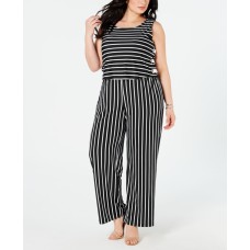 NY Collection Women’s Plus Size Black/White Striped Side Lace Up Jumpsuit
