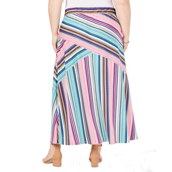  Womens Plus Striped Long Maxi Skirt (1X – Blue)
