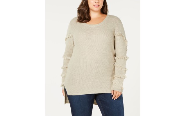  Plus Size Fringed-Sleeve Tunic Sweater