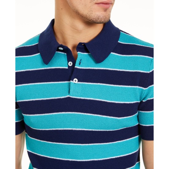  Men’s Slim-Fit Wide Stripe Polo Shirt, Blue, XL