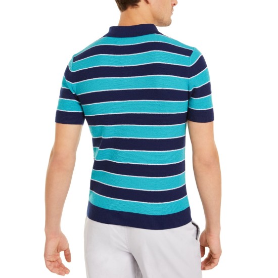  Men’s Slim-Fit Wide Stripe Polo Shirt, Blue, XL