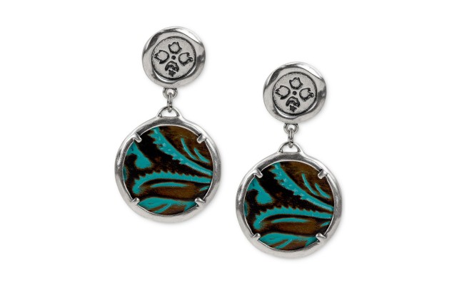  Silver-Tone Turquoise Leather Drop Earrings