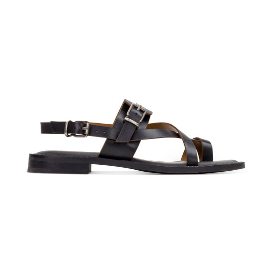  Women’s Fidella Sandals Toe Ring Design Spring Leather, Black, 8.5