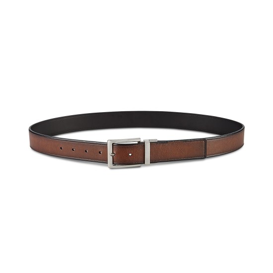  Men’s Beveled-Edge Reversible Leather Belts, Brown, 32 R