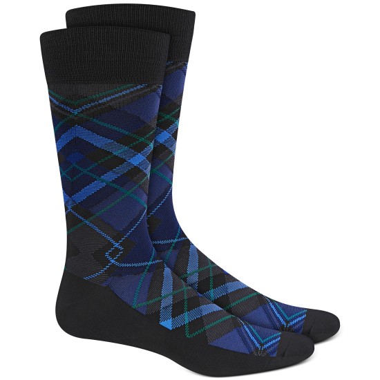  Men’s Microfiber Plaid Socks, Black/Navy