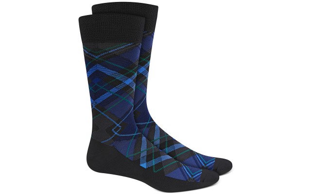  Men’s Microfiber Plaid Socks, Black/Navy