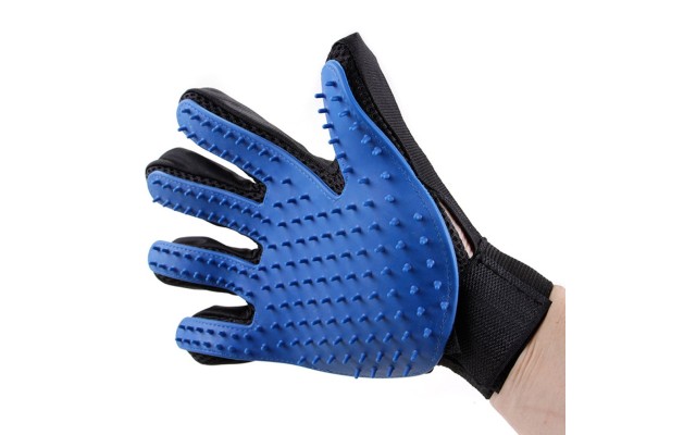 Pet Hair Removal & Grooming Glove 1Pc. For Dogs & Cats – Bathing & Massaging Glove For Pets, Blue, Left Hand