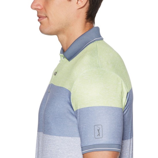  Men’s Colorblocked Polo Shirt (Green, S)