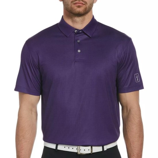  Men’s Gingham Golf Polo T-Shirt (Purple, Small)