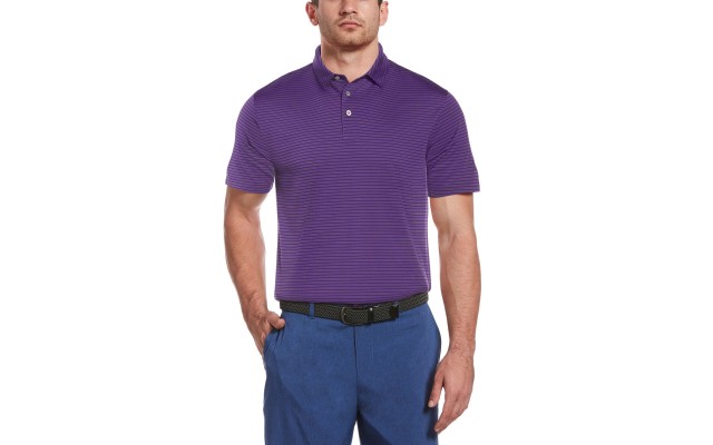 Men’s Short Sleeve Feeder Stripe Golf Polo Shirt (Purple, Small)