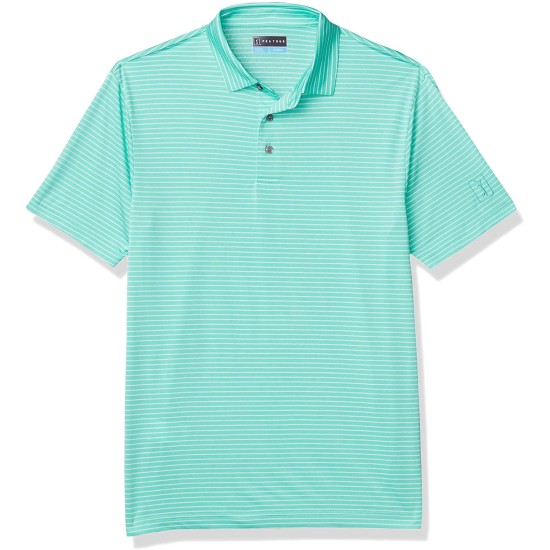  Men’s Short Sleeve Feeder Stripe Polo Shirt (Green, X-Large)