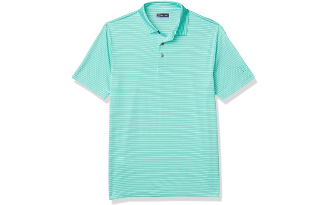  Men’s Short Sleeve Feeder Stripe Polo Shirt (Green, X-Large)