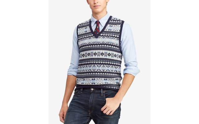  Men’s Fair Isle Sweater Vest Navy Large