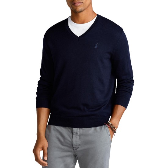  Men’s Washable Merino Wool Sweater (Navy, Small)