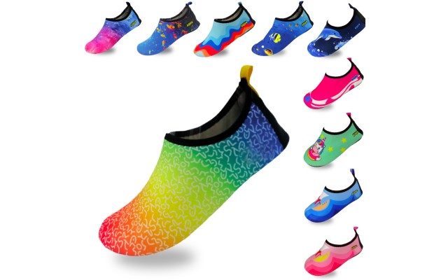 Quick-Dry, Non-Slip, Lightweight Water Shoes For Summer, Beach, Sea & Pool – For Boys, Girls, Babies, Toddlers & Little Kids, Rainbow, Baby 3