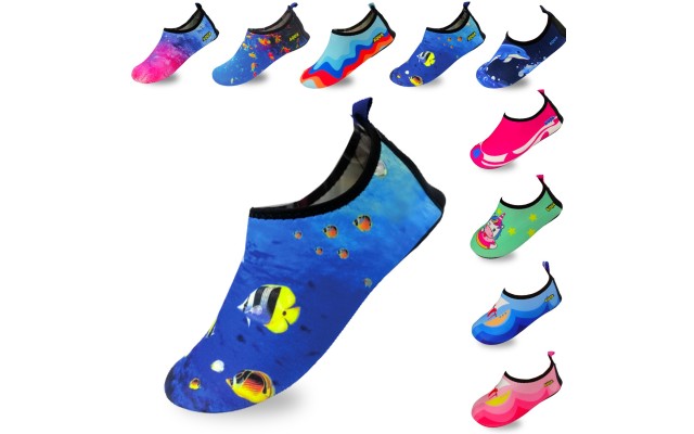 Quick-Dry, Non-Slip, Lightweight Water Shoes For Summer, Beach, Sea & Pool – For Boys, Girls, Babies, Toddlers & Little Kids, Cute Fish, Toddler 9-10