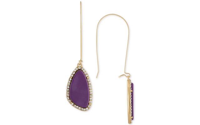  Gold-Tone Purple Stone Drop Earrings