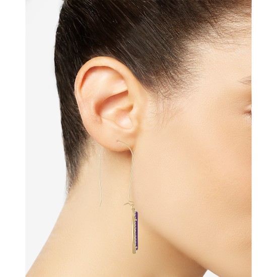  Gold-Tone Purple Stone Drop Earrings