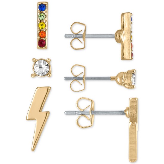  Gold-Tone Rainbow Crystal Stud Earrings 3-Pc. Gift Set