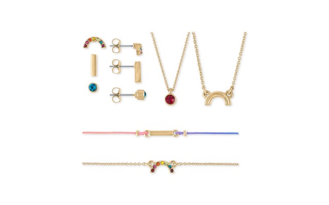  Gold-Tone Stud Earrings, Pendant Necklace & Bracelet 7-Pc. Rainbow Crystal Gift Calendar Set
