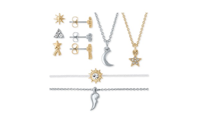  Two-Tone Stud Earrings, Pendant Necklace & Bracelet 7-Pc. Celestial Gift Calendar Set, Gold/Silver