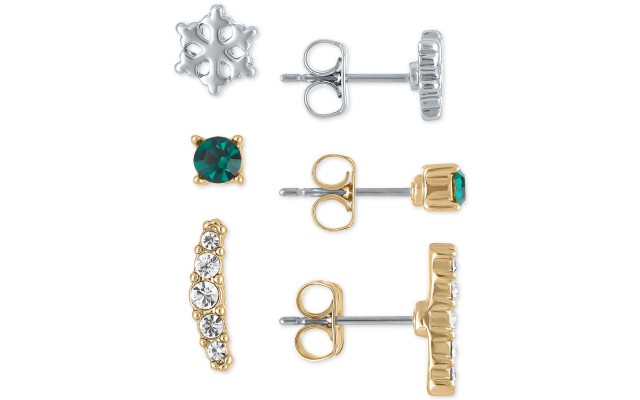  Two-Tone Winter Stud Earrings 3-Pc. Gift Set